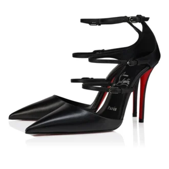 Milena – 100 mm Riemchen-Pumps – Ziegenleder – Schwarz – Damen
