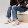 Miss Z – 100-mm-Pumps – Laminiertes Lamm-Nappaleder in Rautenmuster – Platino Chiaro – Damen