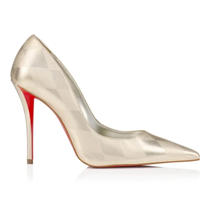 Miss Z – 100-mm-Pumps – Laminiertes Lamm-Nappaleder in Rautenmuster – Platino Chiaro – Damen