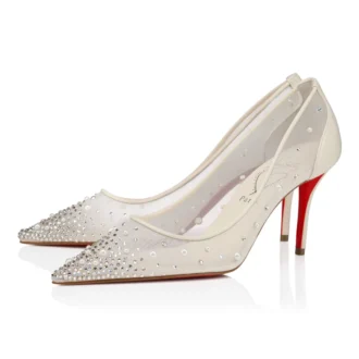 Miss Z Degrastrass Perla – 80-mm-Pumps – Mesh, Nappaleder, Strass und Perlen – Bianco – Damen