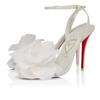Miss Z Flora – 100 mm Riemchensandalen – Perlmuttfarbenes Nappaleder – Bianco – Damen