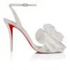 Miss Z Flora – 100 mm Riemchensandalen – Perlmuttfarbenes Nappaleder – Bianco – Damen