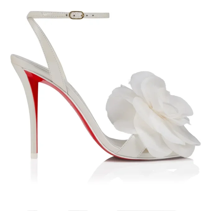 Miss Z Flora – 100 mm Riemchensandalen – Perlmuttfarbenes Nappaleder – Bianco – Damen