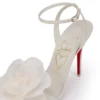 Miss Z Flora – 100 mm Riemchensandalen – Perlmuttfarbenes Nappaleder – Bianco – Damen