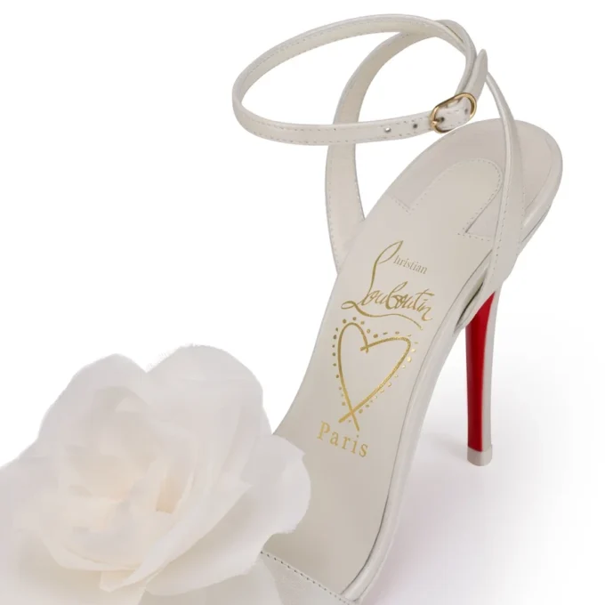 Miss Z Flora – 100 mm Riemchensandalen – Perlmuttfarbenes Nappaleder – Bianco – Damen