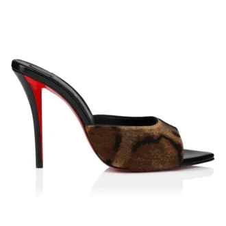 Miss Z Mule – 100 mm Pantoletten – „Bengali“-bedrucktes, haariges Kalbsleder, Ziegenleder und glänzendes Leder – Braun – Damen