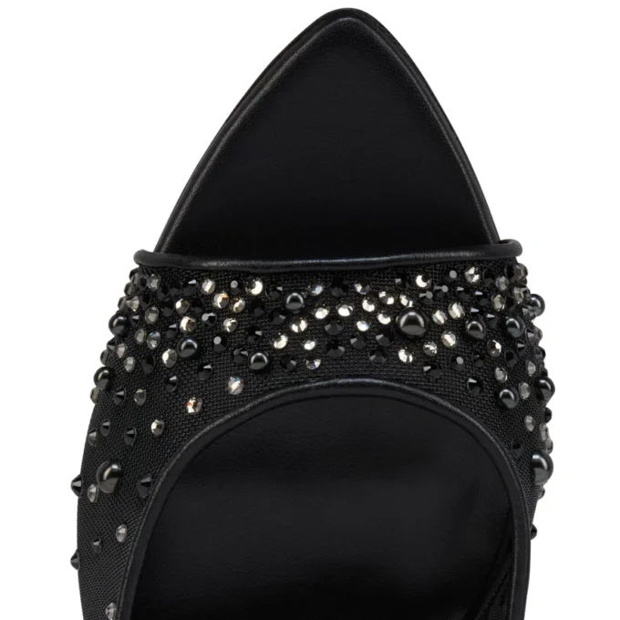 Miss Z Mule Degrasstrass Perla – 100 mm Pantoletten – Mesh, Nappaleder und Perlen – Schwarz – Damen Miss Z Mule Degrasstrass Perla – 100 mm Pantoletten – Mesh, Nappaleder und Perlen – Schwarz – Damen