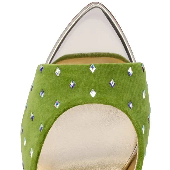 Miss Z Mule Strass Losanges – 100 mm Pantoletten – Samt und Strass – Haiiro – Damen