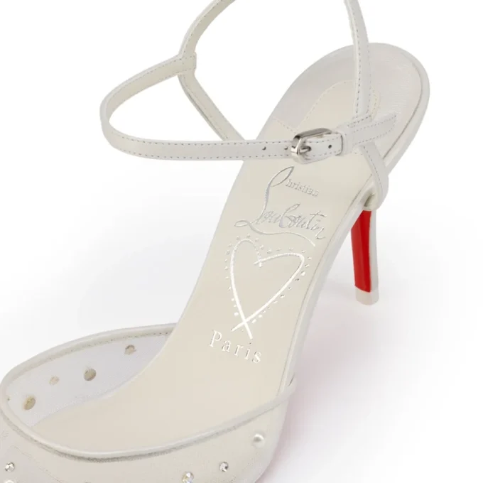 Miss Z Riviera Strass – 80 mm Riemchenpumps – Mesh, Nappaleder und Perlen – Bianco – Damen