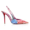Miss Z Slingback – 100-mm-Slingback-Pumps – Chinesischer Stoff mit Pfingstrosenprint – Mehrfarbig – Damen
