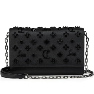 Paloma – Clutch – genarbtes Kalbsleder und Spikes Loubinthesky – Schwarz