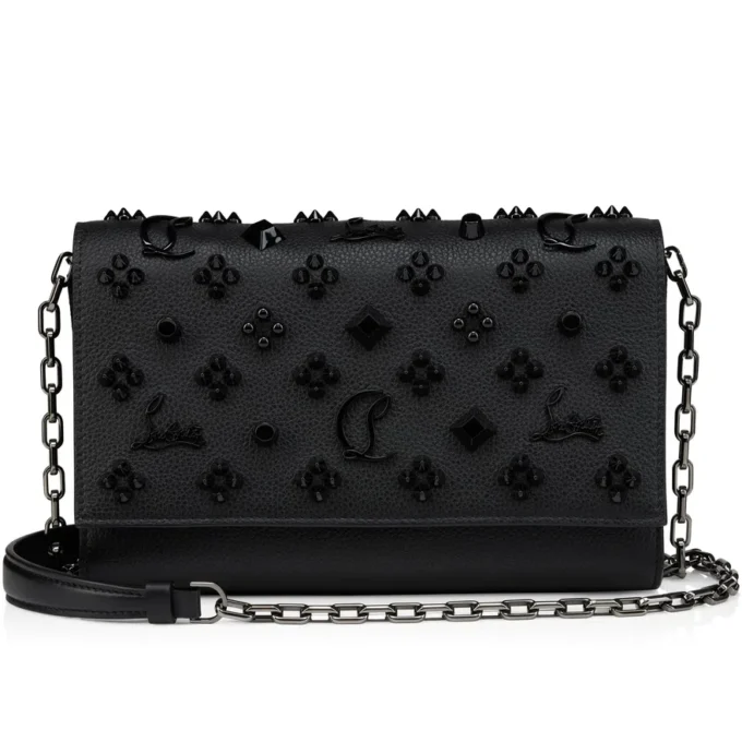 Paloma – Clutch – genarbtes Kalbsleder und Spikes Loubinthesky – Schwarz