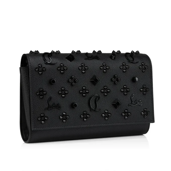 Paloma – Clutch – genarbtes Kalbsleder und Spikes Loubinthesky – Schwarz