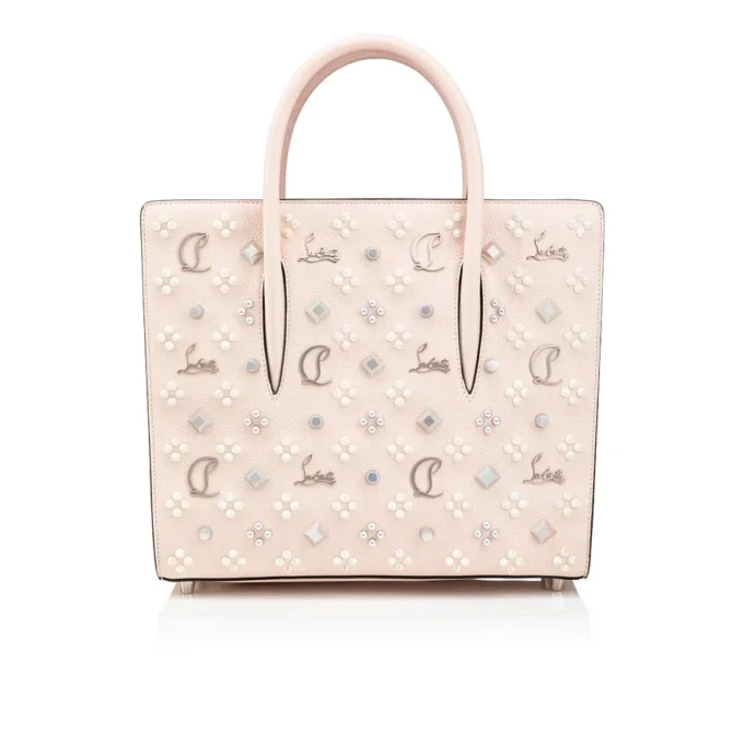 Paloma Medium – Tasche mit Henkel – genarbtes Kalbsleder und Loubinthesky-Spikes – Leche Paloma Medium – Tasche mit Henkel – genarbtes Kalbsleder und Loubinthesky-Spikes – Leche