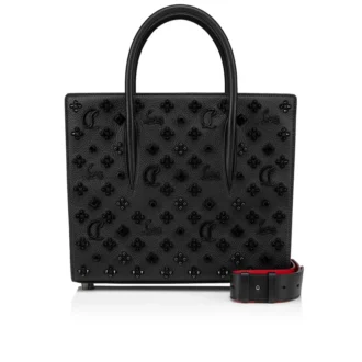 Paloma Medium – Tasche mit Henkel – genarbtes Kalbsleder und Louboutin-typische Nieten – Schwarz