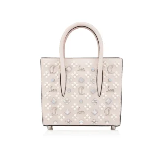 Paloma Mini – Handtasche mit Tragegriff – genarbtes Kalbsleder und Loubinthesky-Spikes – Leche