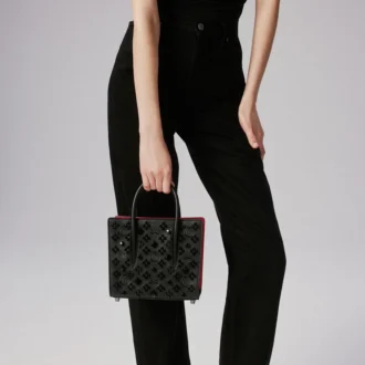 Paloma Mini – Tasche mit Henkel – genarbtes Kalbsleder und Spikes „Loubinthesky“ – Schwarz