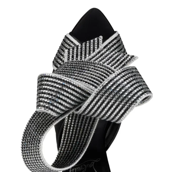 Pellicola – 100-mm-Sandalen – Lamm-Nappaleder, Krepp-Satin und Mesh – Schwarz – Damen Pellicola – 100-mm-Sandalen – Lamm-Nappaleder, Krepp-Satin und Mesh – Schwarz – Damen