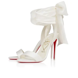 Sandale Du Desert – 100 mm Riemchensandalen – Krepp-Satin – Elfenbein – Damen