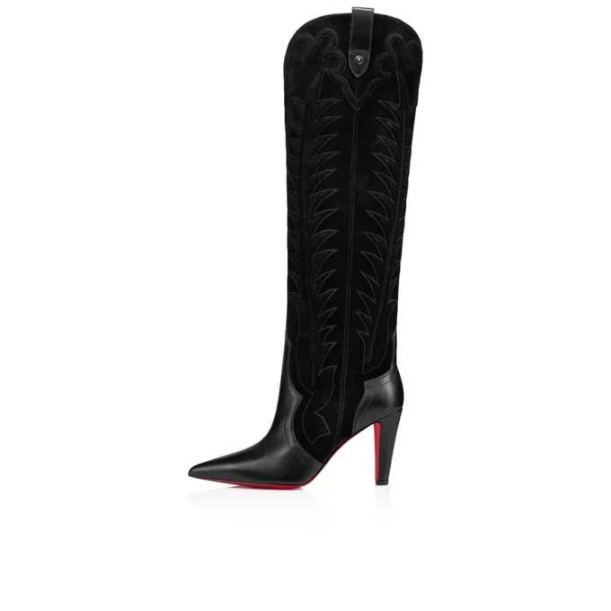 Santia Botta – 85-mm-Stiefel – Kalbsleder und Veau Velours – Schwarz Santia Botta – 85-mm-Stiefel – Kalbsleder und Veau Velours – Schwarz