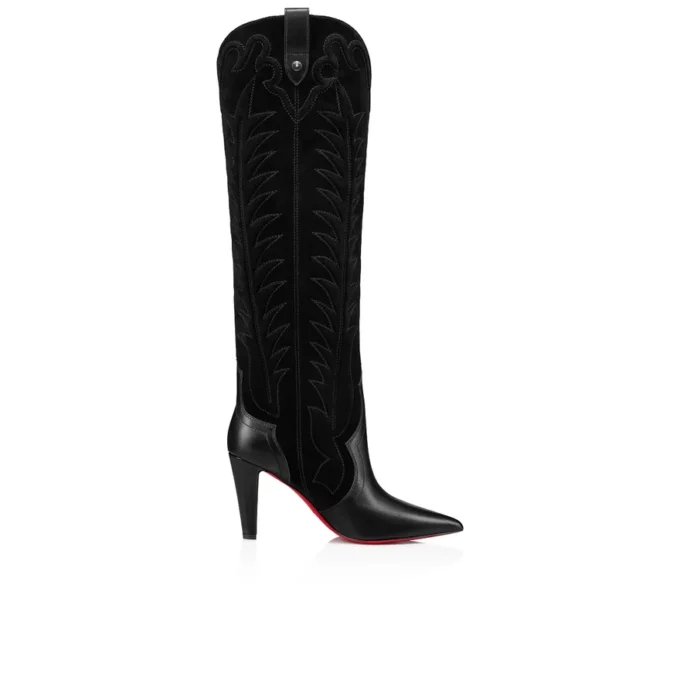 Santia Botta – 85-mm-Stiefel – Kalbsleder und Veau Velours – Schwarz Santia Botta – 85-mm-Stiefel – Kalbsleder und Veau Velours – Schwarz