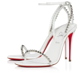 So Me – 100 mm Riemchensandalen – Lackkalbsleder und Spikes – Bianco – Damen